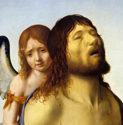 Detail von „Der tote Christus von einem Engel gestützt“ Gemälde von Antonello da Messina (1430-1479) 1476-1479 Sun. 0,74x0,51 m Madrid, Prado-Museum.