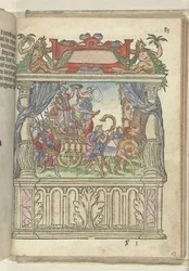 Allegorische Darstellung auf der Bühne am Ende der Steenweg, 1578