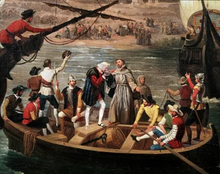 Abfahrt der Santa Maria, der Pinta und der Nina von Palos im Jahr 1492