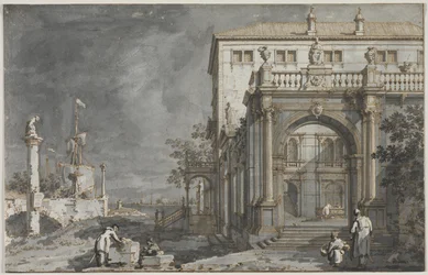 Capriccio: Ein Palast mit einem Hof am Lagune, ca. 1750-1755