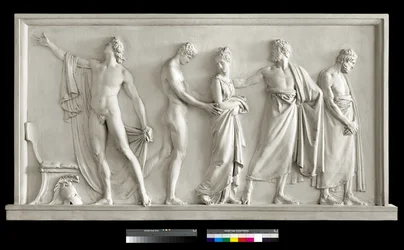 Achilles übergibt Briseis an Agamemnons Herolde