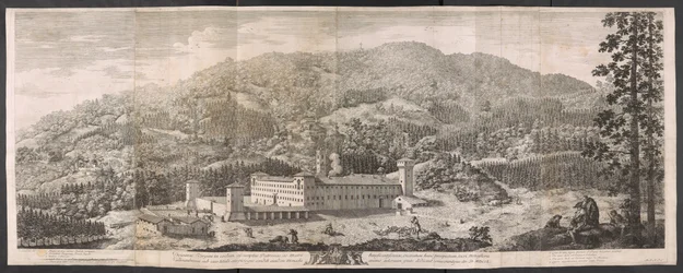 Große Ansicht des Klosters inmitten der Appenin-Wälder