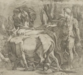 Kadmos pflügt das Feld, auf dem er die Drachenzähne gesät hat, 1540-45