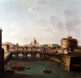 Rom, Blick auf den Tiber mit der Engelsburg und dem Petersdom