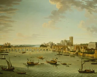 Die Themse von der Terrasse des Somerset House in Richtung Westminster