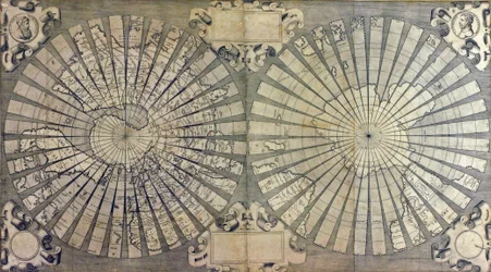 Gekrümmte Weltkarte in zwei Hemisphären