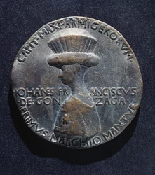 Bronzemedaille von Gianfrancesco Gonzaga (1395-1444), Vorderseite, entworfen von Antonio di Puccio Pisano, bekannt als Pisanello (ca. 1395-1455), Durchmesser 10,20 cm