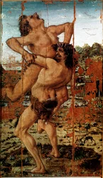 Die zwölf Arbeiten des Herkules: „Herakles (Herkules) hebt den Riesen Antaios hoch“