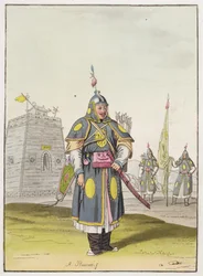 Chinesischer Soldat in voller Kampfausrüstung, Illustration aus 