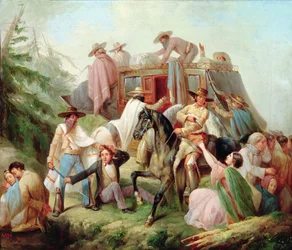 Überfall auf eine Postkutsche durch Banditen