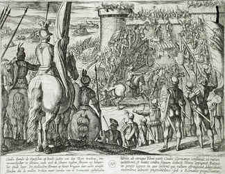 Civilis greift mithilfe beweglicher Holzbrücken eine Festung an