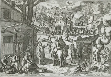 Dezember: Dorfszene mit Gasthaus