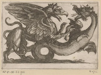Drache und Greif im Kampf