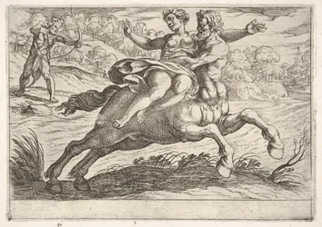 Nessus versucht, Dejanira von Herkules zu nehmen: Nessus hält Dejanira auf seinem Rücken ..., 1608