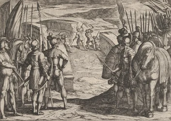 Tafel 35: Die Bataver werden ängstlich und beginnen Friedensgespräche, aus Der Krieg der Römer gegen die Bataver, 1611