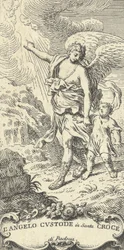 Ein Engel führt einen Jungen und zeigt auf die Wolken, ca. 1708-82