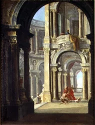 Capriccio eines Barockpalastes mit der Rückkehr des verlorenen Sohnes