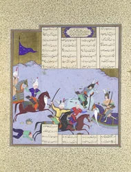Faramarz umzingelt im Kampf gegen Bahman, Folio 475r aus dem Shahnama