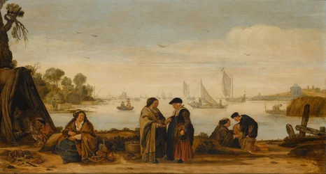 Flusslandschaft mit Frauen, die die Hand lesen