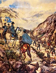 General José de San Martín, auch bekannt als der Befreier des Südens, überquert mit seiner Armee die Anden in Richtung Peru