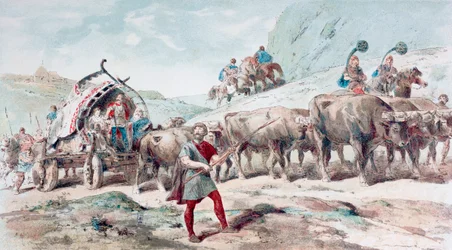 Nervianischer Wagen von Ochsen gezogen