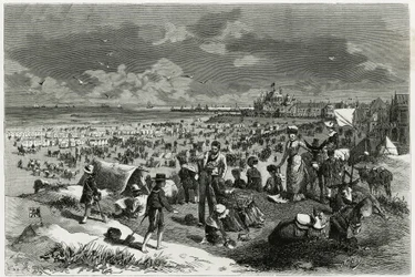 Strand von Ostende. Gravur von A. Heins, zur Illustration der Geschichte 
