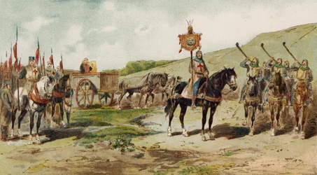 Kriegswagen und Lituus-Bläser, Zeit der Kreuzzüge, 11. Jahrhundert