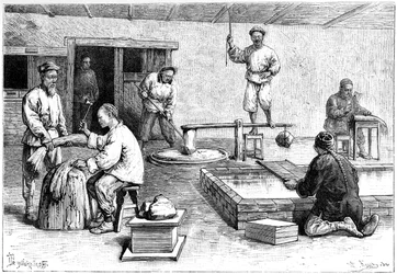 Eine Papiermühle, China, 1895