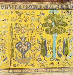 Detail aus dem unteren Abschnitt der Fliesen einer Innenwand, Kirche fertiggestellt 1613