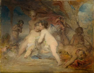 Putti und ein junger Eros in einem Waldtal