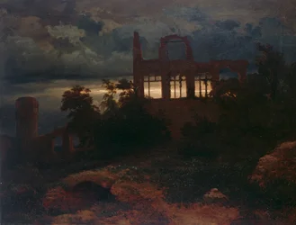 Ruine vor düsterem Himmel