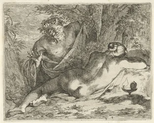 Schlafende Nymphe von einem Satyr beobachtet