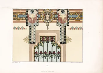 Jugendstil Wanddekoration mit Iris und figuralem Design