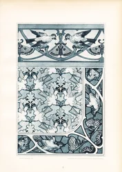 Vogelornamente und Schmetterlingsmuster in Blautönen