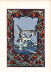Dekoratives Meerespaneel mit Möwen und Wellen (Lithografie)