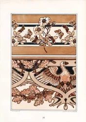 Ornamentale Kompositionen mit Blüten, Schmetterlingen und Adler