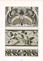 Ornamentale Friese mit Vögeln, Schmetterlingen und Blumenmotiven
