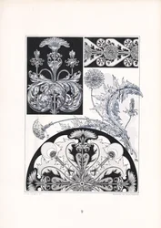Stilisierte Distelornamente in Schwarz-Weiß