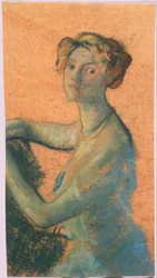 Frau mit orangem Hintergrund aus A.B. Davies Buch, Ausgabe -25, 50