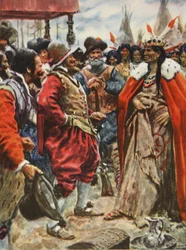 Die Krönung Powhatans, Illustration aus „This Country of Ours, The Story of the United States“ von H.E. Marshall