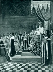 Heinrich VI. eröffnet das Parlament mit seiner Mutter