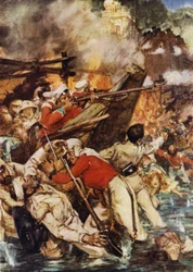 Die Strohdächer der Boote brennen wütend