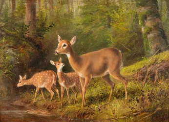 Eine Hirschkuh und zwei Kitze