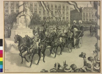 Umzug von Kaiser Wilhelm II. und Kaiser Franz Joseph I. in Budapest 1897