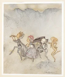 AKT IV: Szene I, Zeile 46 Each one, tripping on his toe, Will be here with mop and mow. Nymphs.