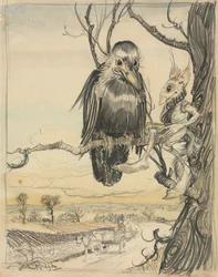 Ein Eichhörnchen und eine Krähe