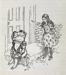 Alice und ein Frosch als Diener verkleidet
