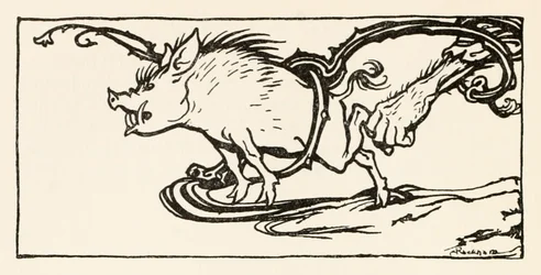 Carl fängt einen Wildschwein für sein Abendessen, aus The Carl of the Drab Coat in Irish Fairy Tales