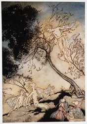 Geh, bring den Pöbel, über den ich dir Macht gebe, hierher, Frontispiz aus William Shakespeares Der Sturm, veröffentlicht 1926