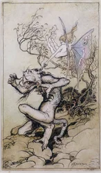 Sprite und Monster, eine Illustration aus Geschichten aus Shakespeare von Charles (1775-1834) und Mary Lamb (1764-1847) 1909